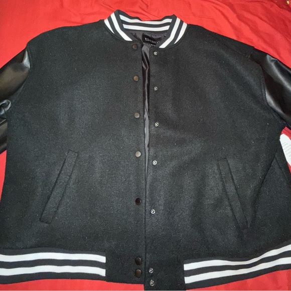 Black Varsity Jacket with Leather Sleeves - Picture 1 of 1